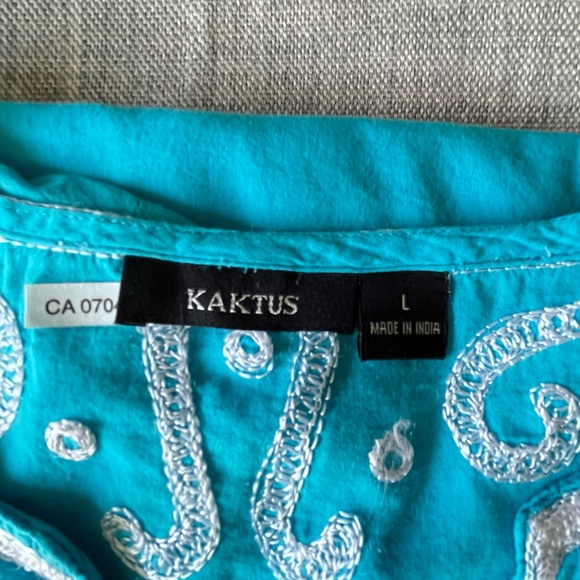 Kaktus Shirt Womens Large Blue Tunic Top Embroidered Boho Hippie Hipster Blouse - Picture 2 of 16
